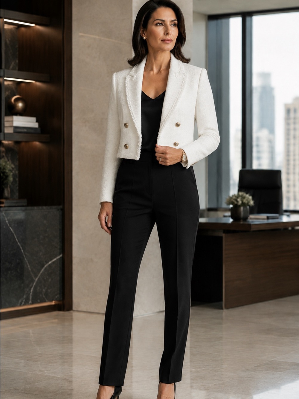 Cropped White Double-Breasted Jacket Zara tweed blazer
